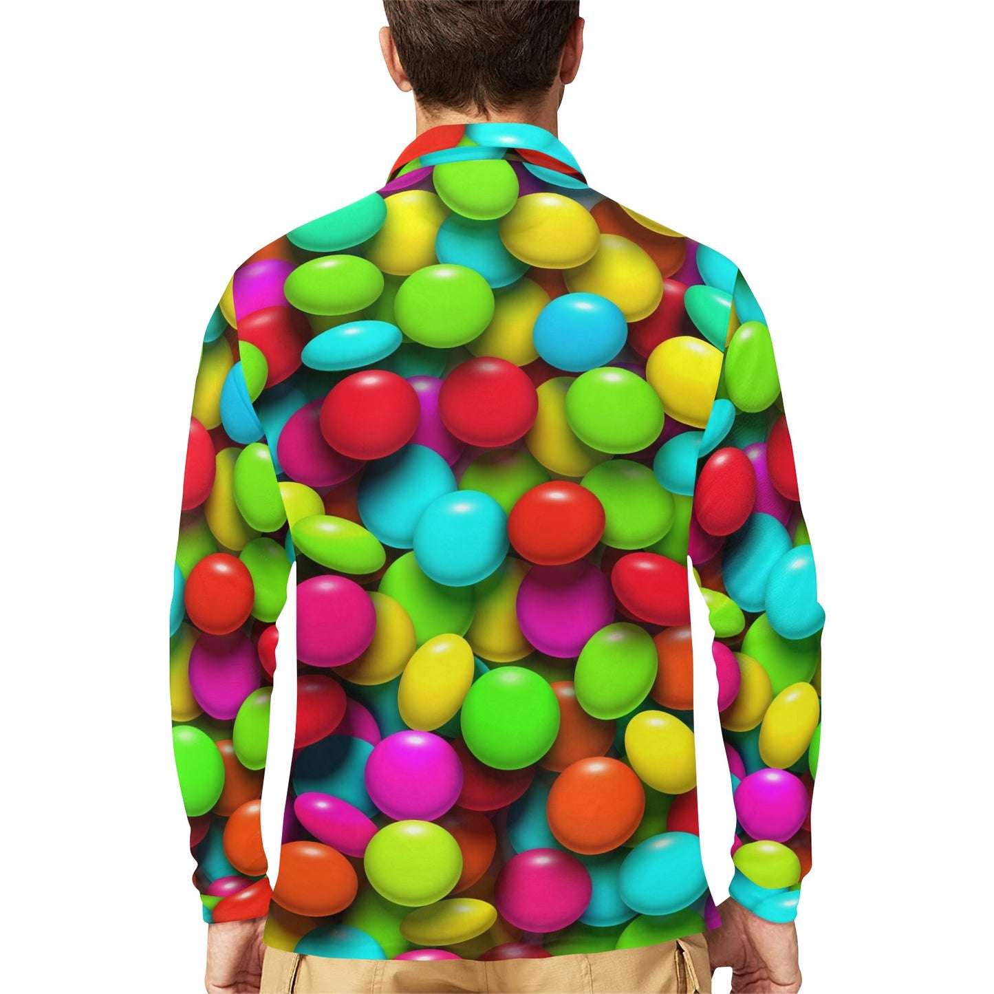 Candy Pattern Print Design CA03 Long Sleeve Polo Shirt For Men's