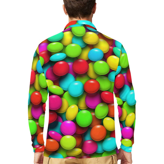 Candy Pattern Print Design CA03 Long Sleeve Polo Shirt For Men's