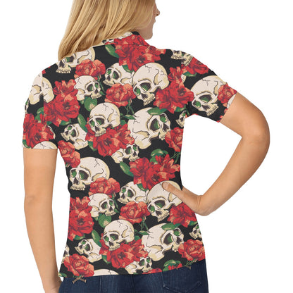 Skull Red Rose Women's Polo Shirt