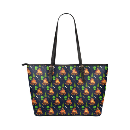Camfire marshmallow Camping Design Print Leather Tote Bag