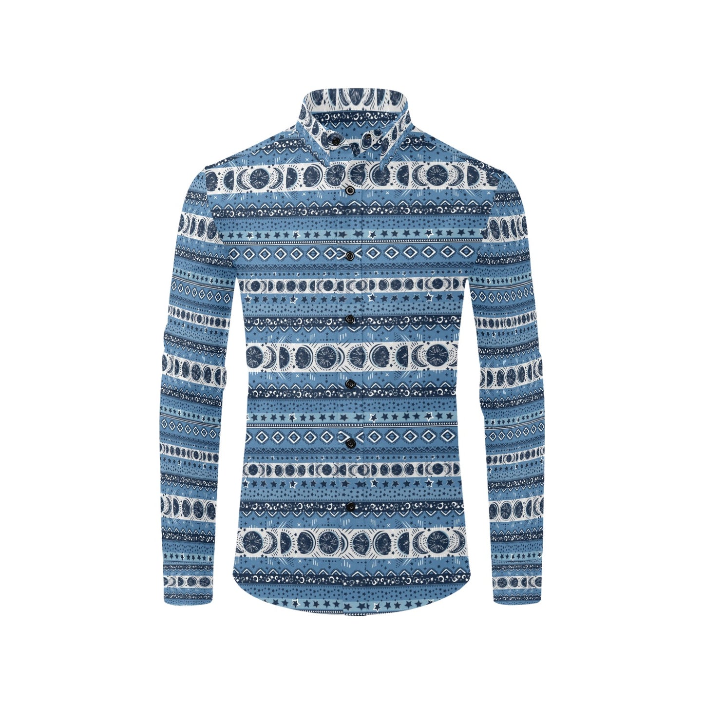 Sun Moon Pattern Print Design LKS306 Men's Long Sleeve Dress Shirt