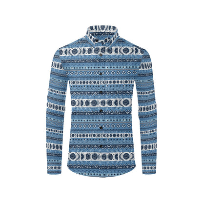 Sun Moon Pattern Print Design LKS306 Men's Long Sleeve Dress Shirt