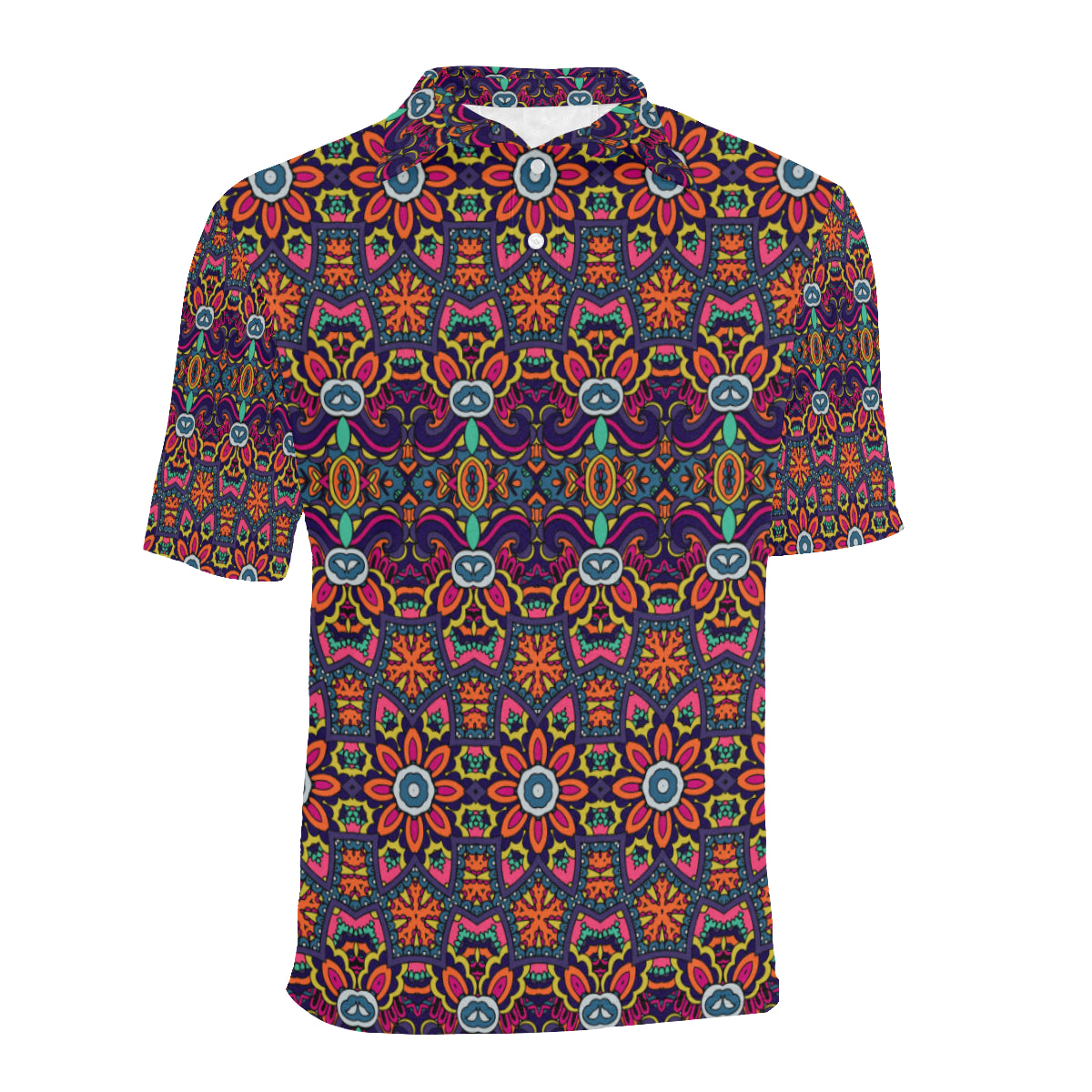 Ethnic Flower Style Print Pattern Men Polo Shirt