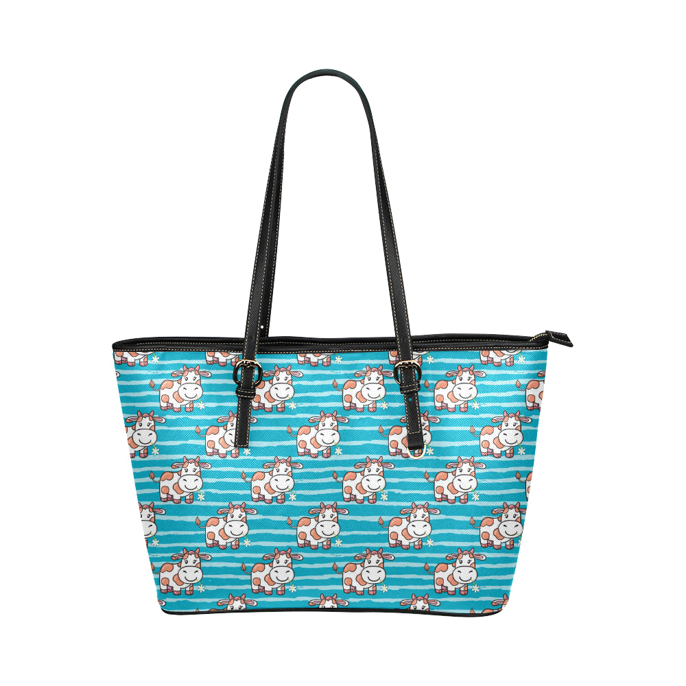 Cow Cute Print Pattern Leather Tote Bag