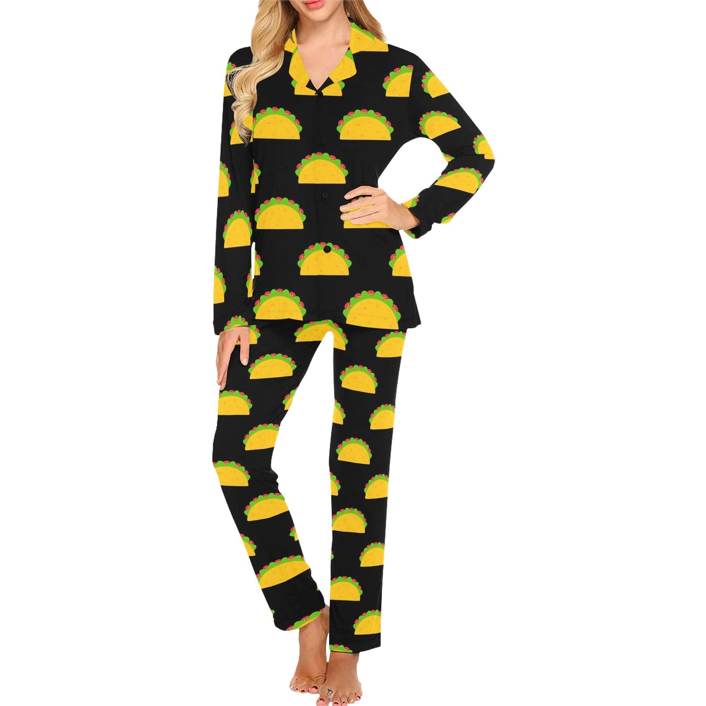 Taco Pattern Print Design TC06 Women's Long Pajama Set