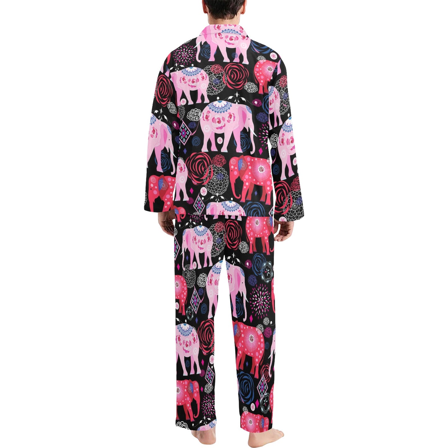 Pink Elephant Pattern Men's Long Pajama Set