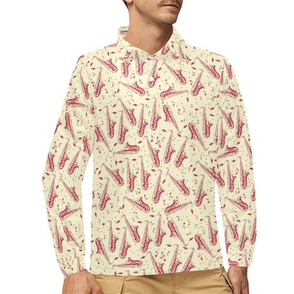 Saxophone Print Design LKS402 Long Sleeve Polo Shirt For Men's