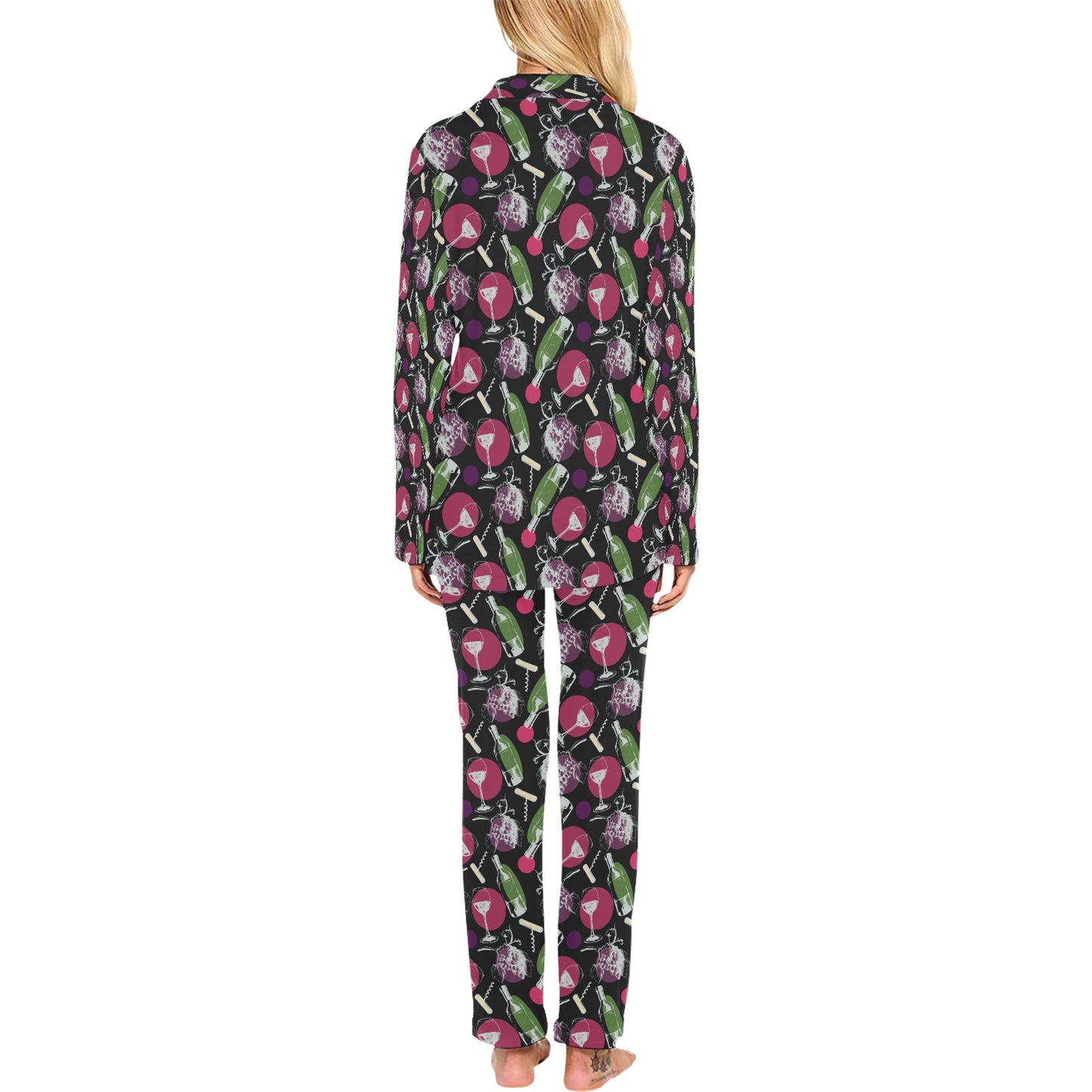 Wine Print Design LKS307 Women's Long Pajama Set