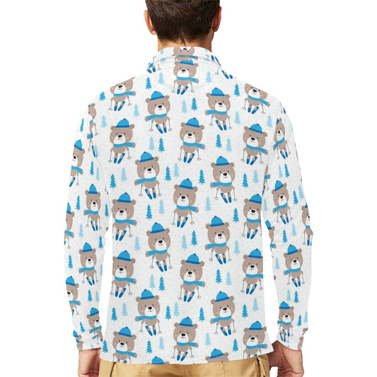 Ski Print Design LKS306 Long Sleeve Polo Shirt For Men's