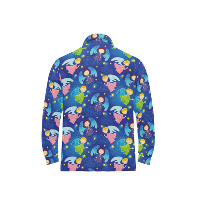 Angel Little Pattern Print Design 02 Long Sleeve Polo Shirt For Men's