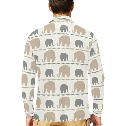 Elephant Cute Long Sleeve Polo Shirt For Men's