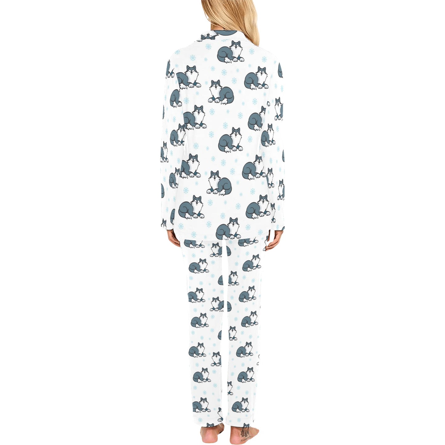 Alaskan Malamute Pattern Print Design 03 Women's Long Pajama Set