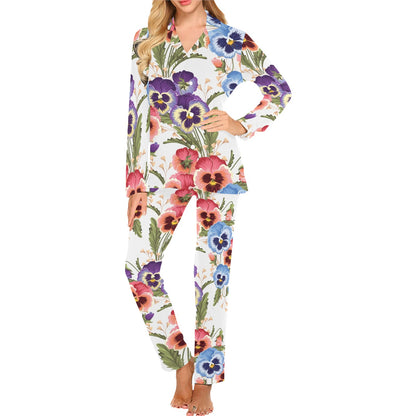Pansy Pattern Print Design PS06 Women's Long Pajama Set