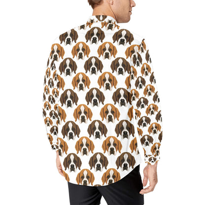 St Bernards Print Design LKS301 Men's Long Sleeve Dress Shirt