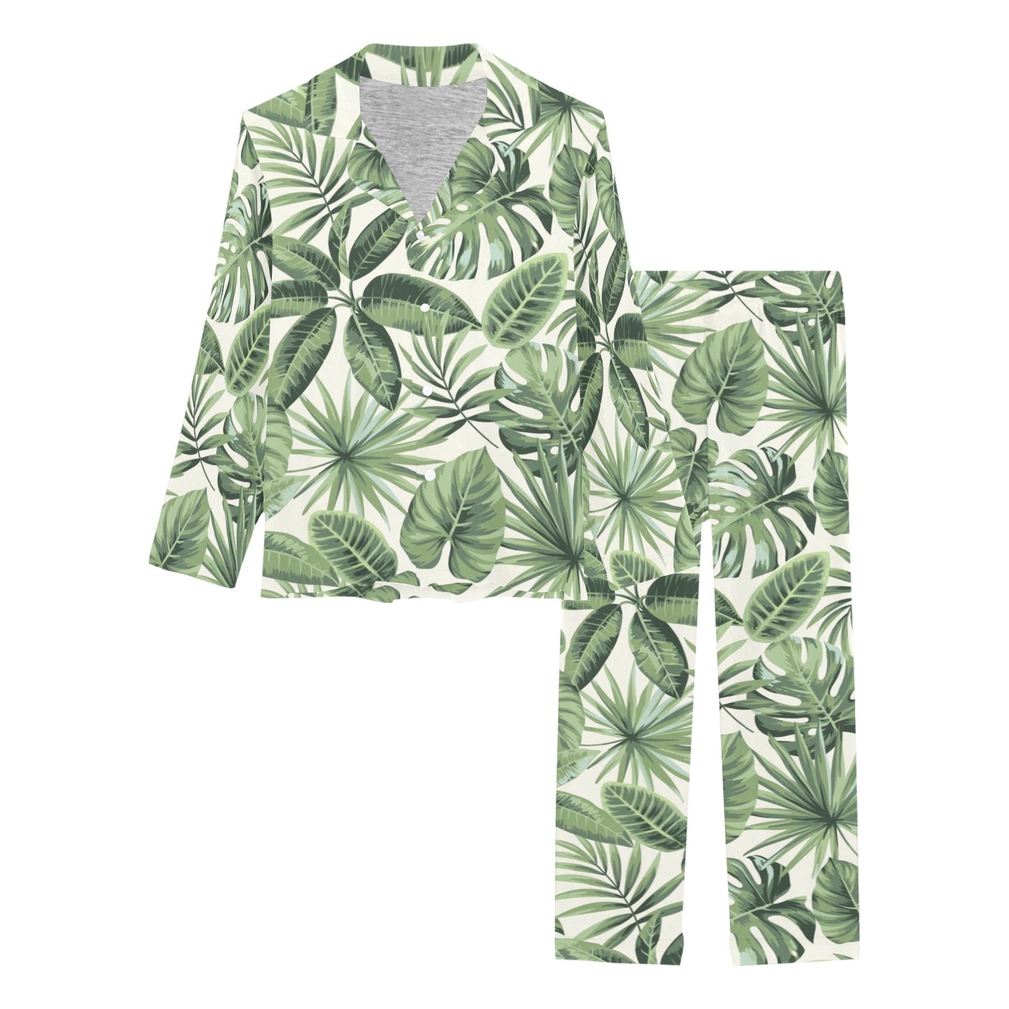 Palm Leaves Pattern Print Design PL014 Women's Long Pajama Set