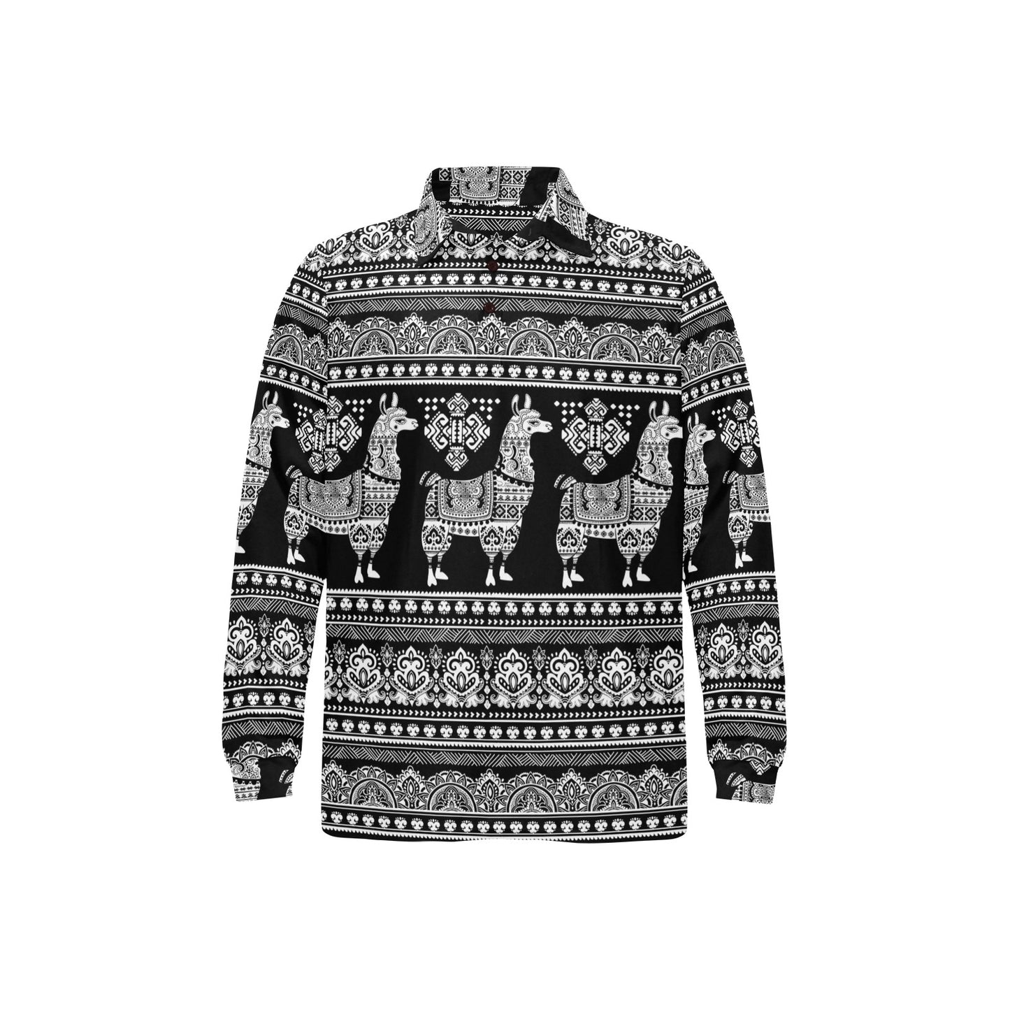 Llama Aztec Style Pattern Print Design 01 Long Sleeve Polo Shirt For Men's