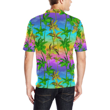 Palm Tree Rainbow Pattern Men Polo Shirt