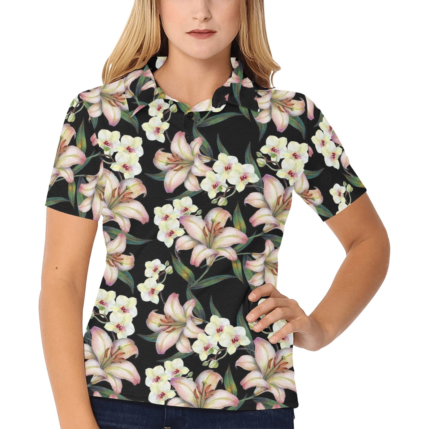 Lily Pattern Print Design LY03 Women's Polo Shirt