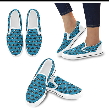 Whale Print Design LKS304 White Slip Ons Canvas Women's Shoes