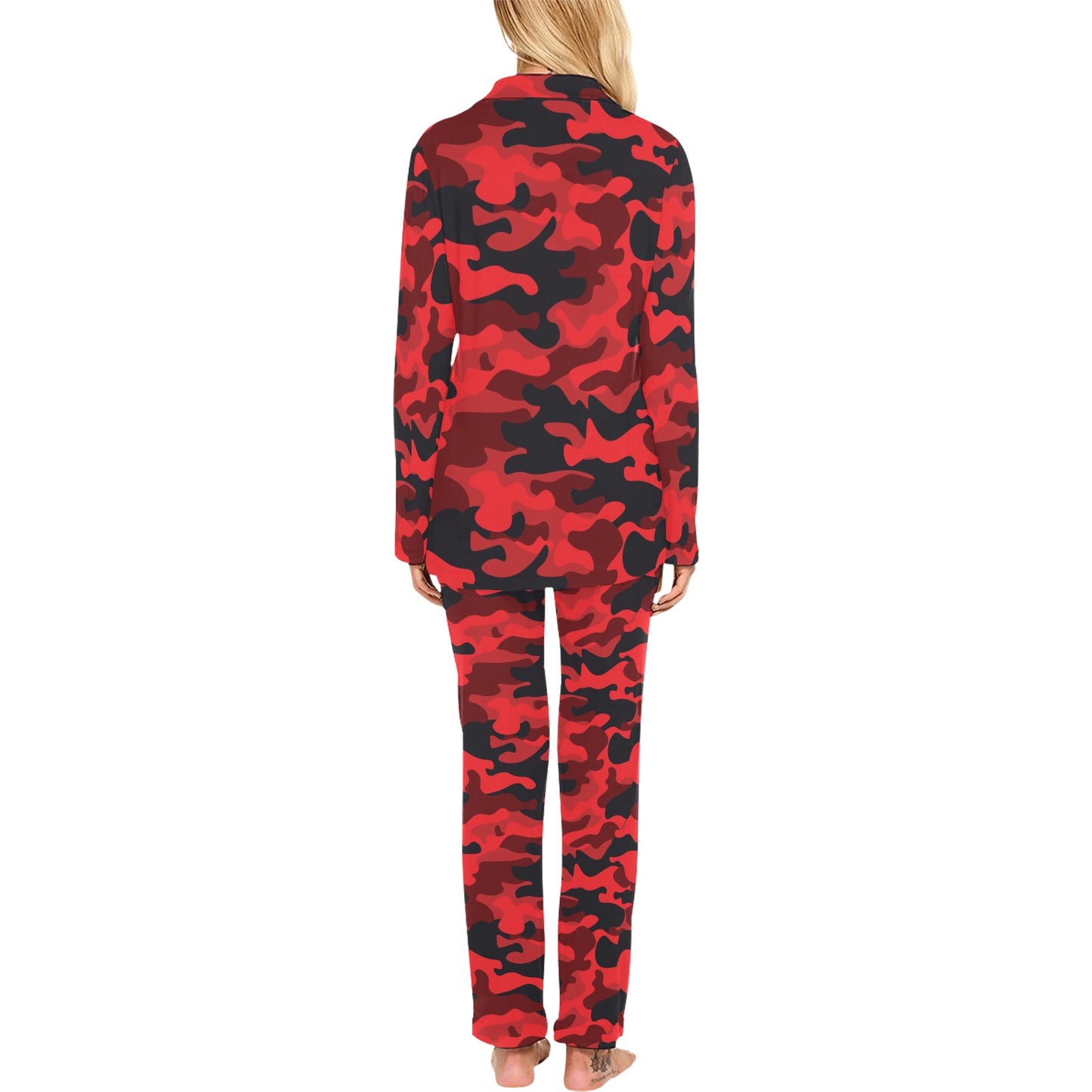Camo Red Pattern Print Design 03 Women's Long Pajama Set