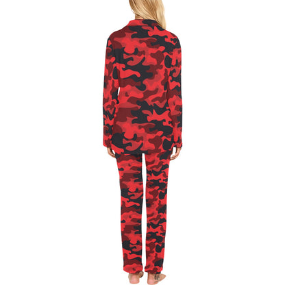 Camo Red Pattern Print Design 03 Women's Long Pajama Set