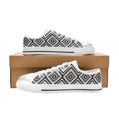 Tribal Pattern Print Design LKS303 Women's White Low Top Shoes