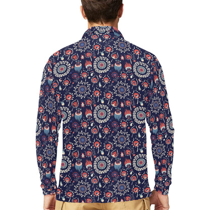 Suzani Print Design LKS305 Long Sleeve Polo Shirt For Men's