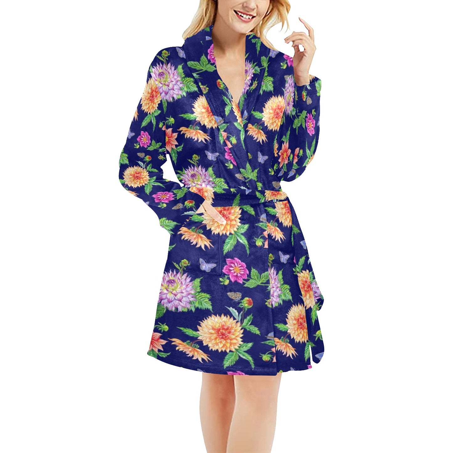 Dahlia Pattern Print Design DH010 Women's Fleece Robe