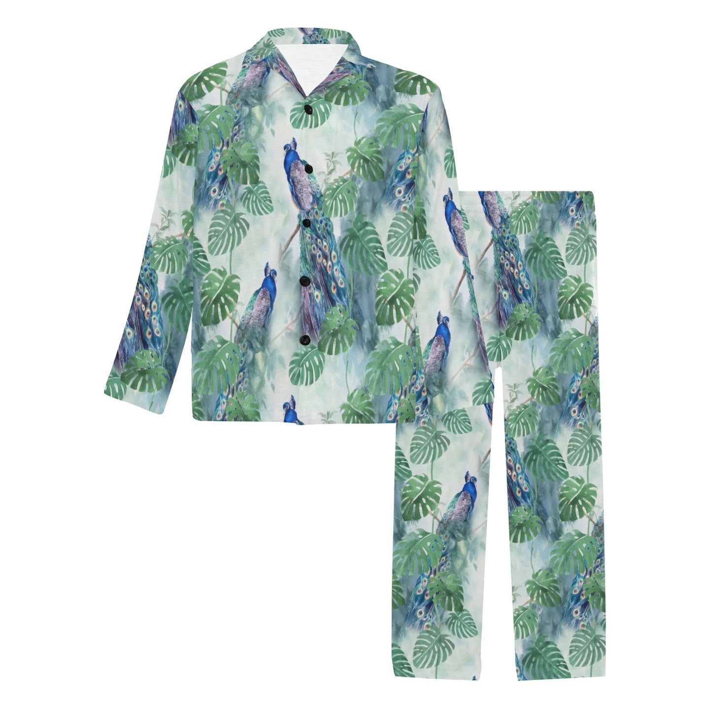 Peacock Pattern Print Design A02 Men's Long Pajama Set