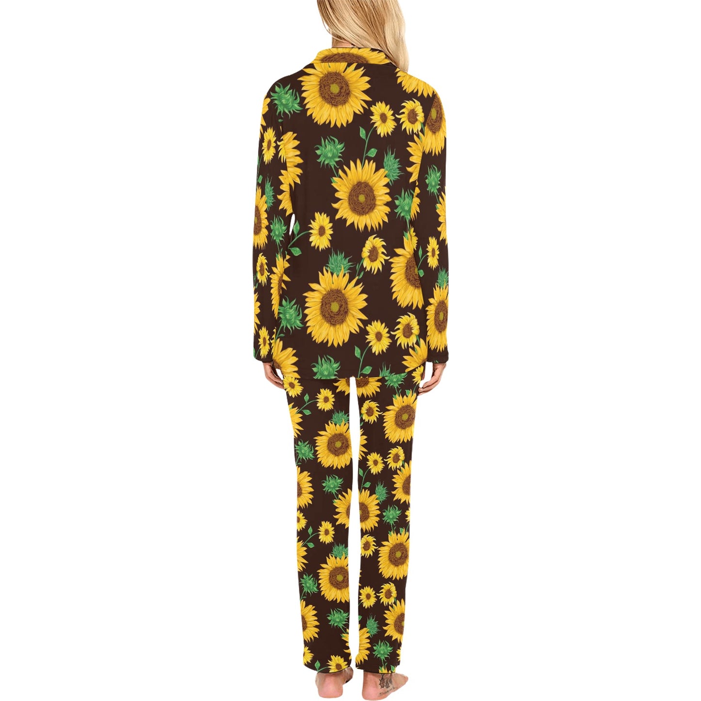 Sunflower Pattern Print Design SF01 Women's Long Pajama Set