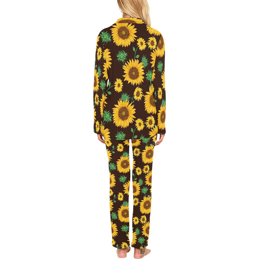 Sunflower Pattern Print Design SF01 Women's Long Pajama Set