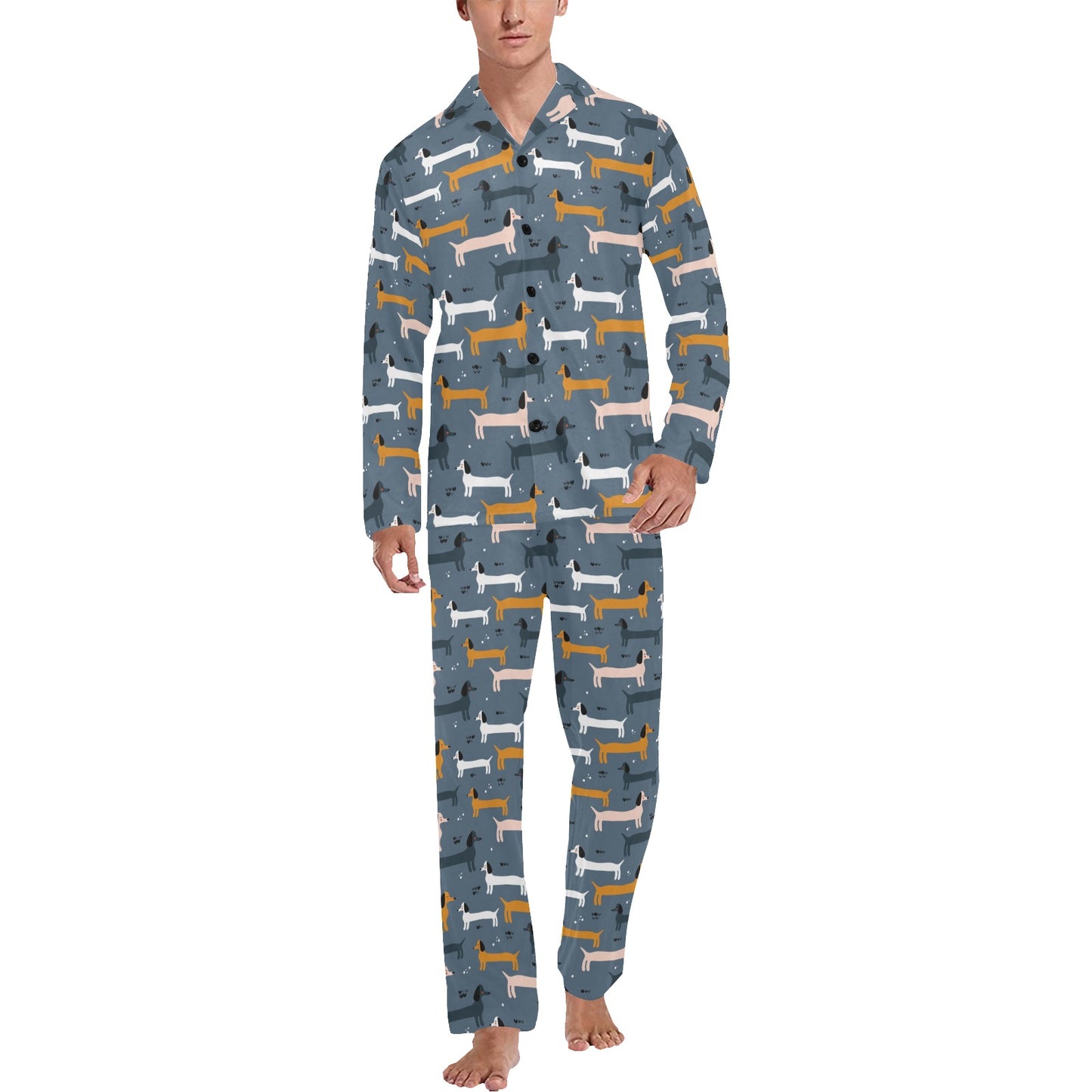Dachshund Pattern Print Design 012 Men's Long Pajama Set