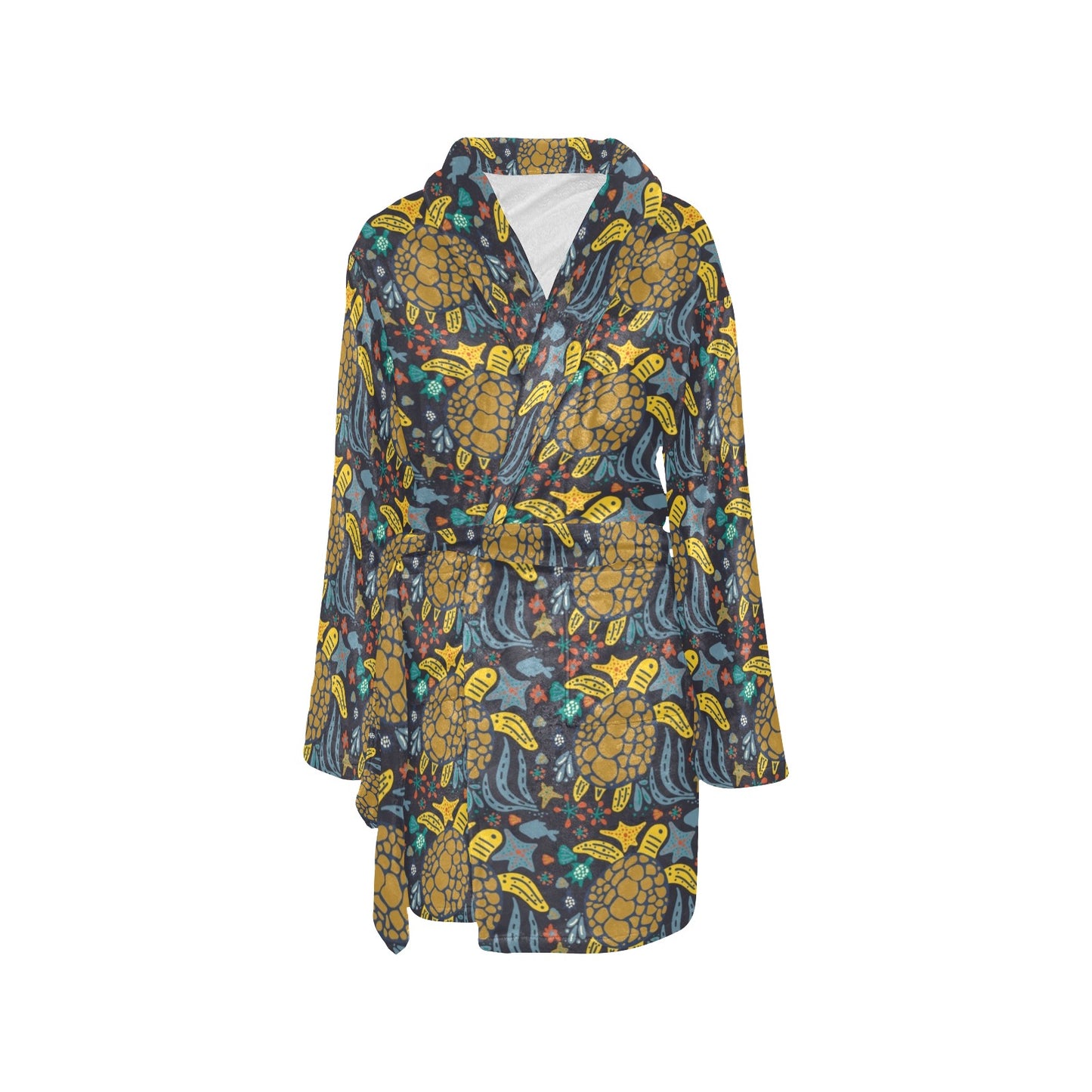 Sea Turtle Pattern Print Design T03 Women's Fleece Robe