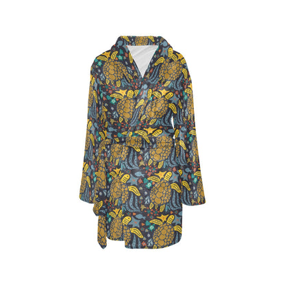 Sea Turtle Pattern Print Design T03 Women's Fleece Robe