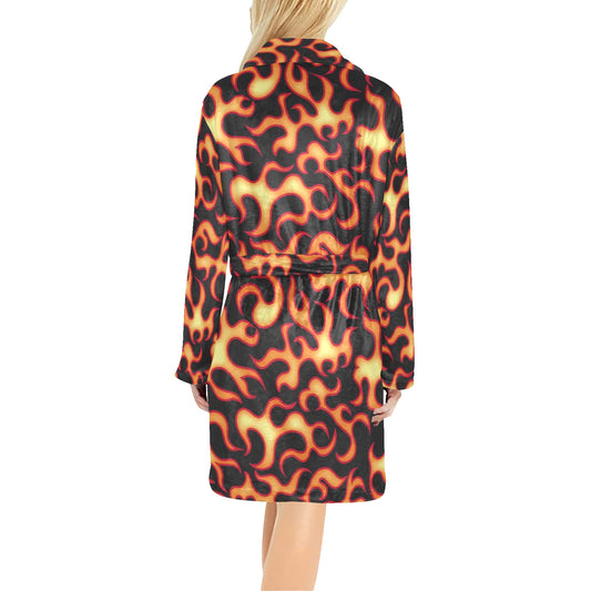 Flame Fire Themed Print Women's Fleece Robe
