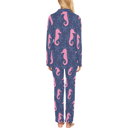 SeaHorse Pink Pattern Print Design 02 Women's Long Pajama Set