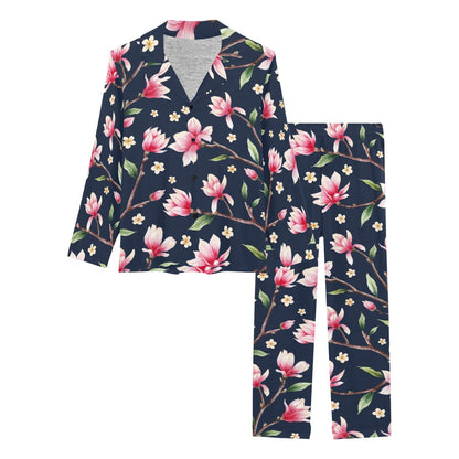 Magnolia Pattern Print Design MAG09 Women's Long Pajama Set