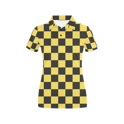 Checkered Yellow Pattern Print Design 03 Women's Polo Shirt
