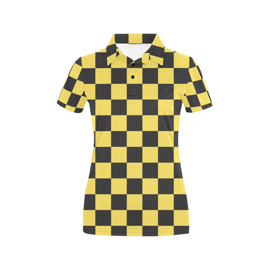 Checkered Yellow Pattern Print Design 03 Women's Polo Shirt