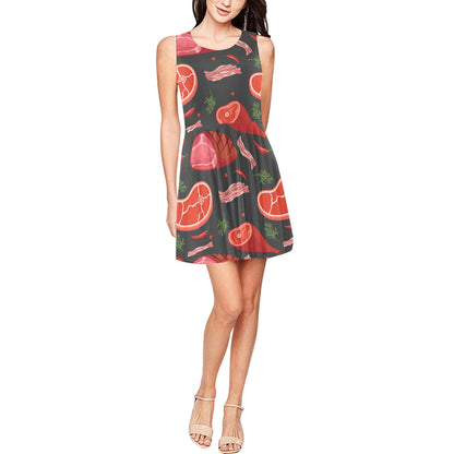 Meat Pattern Print Design 03 Sleeveless Dress