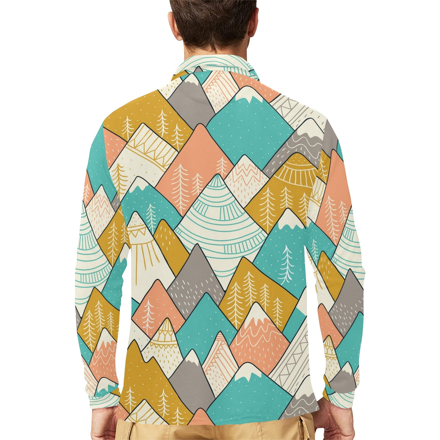 Mountain Pattern Print Design 02 Long Sleeve Polo Shirt For Men's