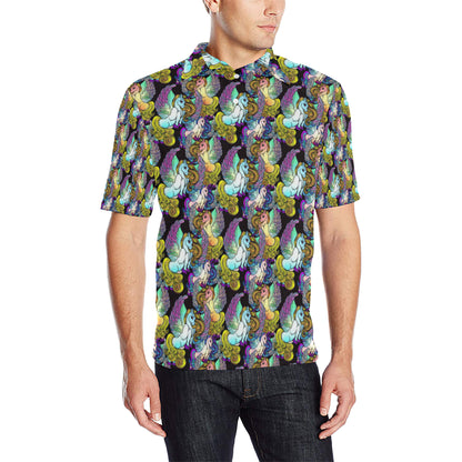 Unicorn With Wings Print Pattern Men Polo Shirt