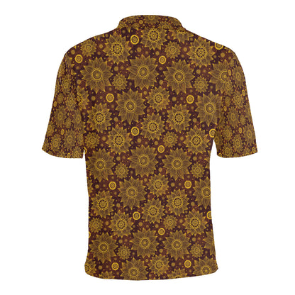 Gold Sunflower Hand Drawn Print Men Polo Shirt