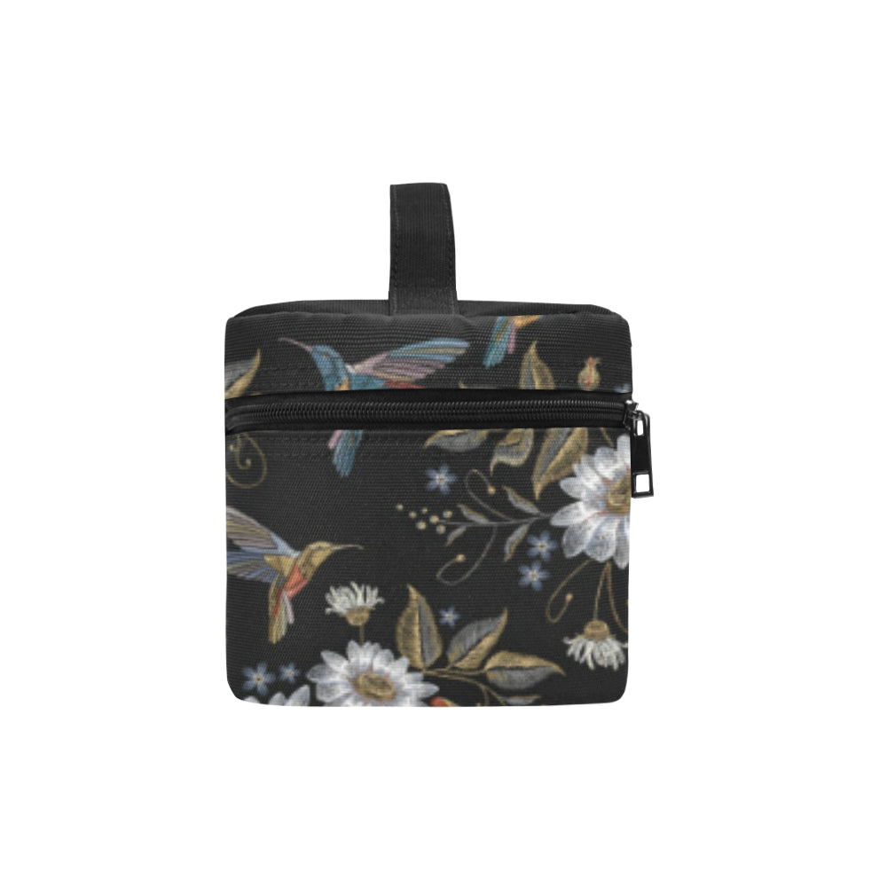 Hummingbird with Embroidery Themed Print Makeup Bag
