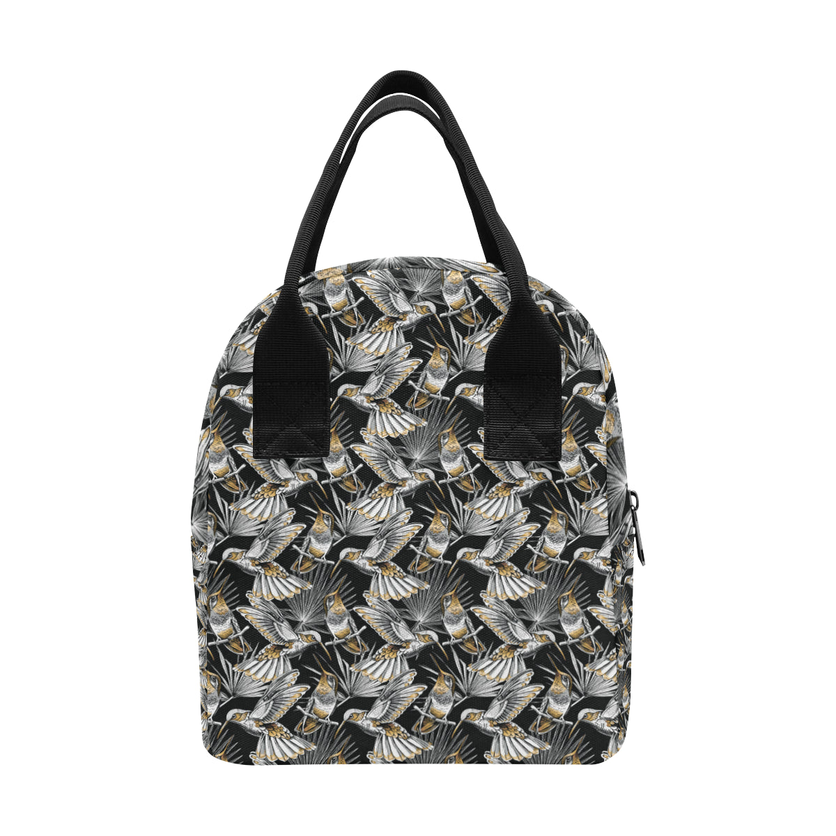 Hummingbird Gold Design Themed Print Insulated Lunch Bag