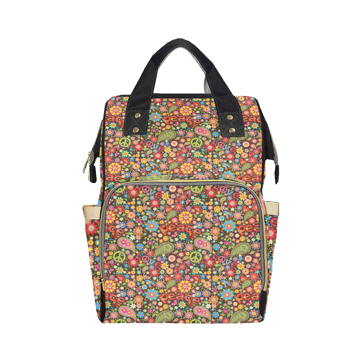 Flower Power Peace Paisley Themed Print Diaper Bag Backpack
