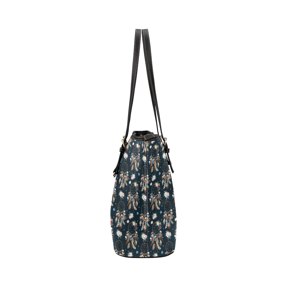 Dream Catcher Boho Floral Style Leather Tote Bag