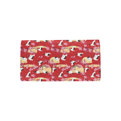 Crane Pattern Print Design 04 Women's Trifold Wallet
