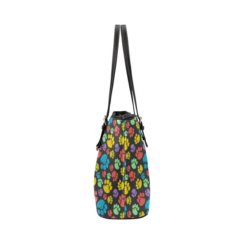 Paw Colorful Print Leather Tote Bag