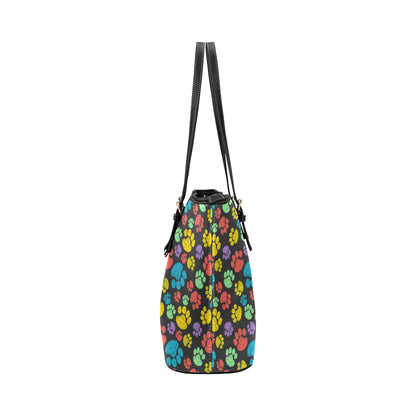 Paw Colorful Print Leather Tote Bag